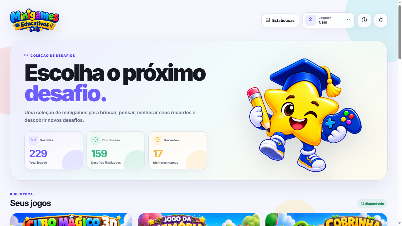 Tela real do Minigames Educativos: Tela inicial
